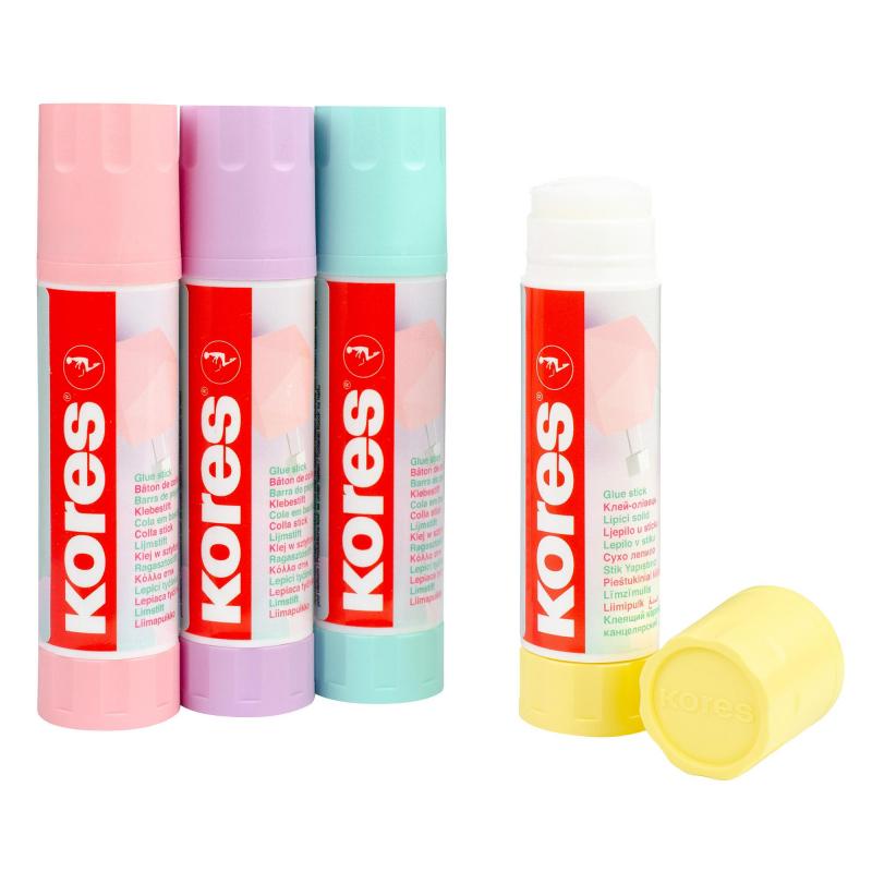 Клей-карандаш 20г Kores Pastel ассорти:розовый, желтый, фиолетовый ,мятный