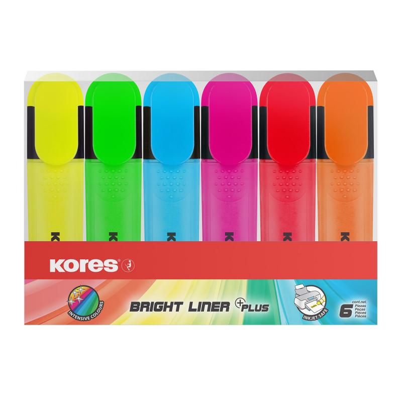 Набор текстовыделителей Kores BRIGHT LINER PLUS,ск нак,0,5-5мм,6цв