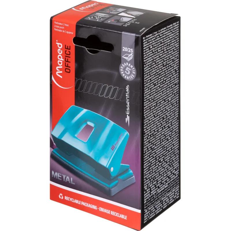 Дырокол ESSENTIALS METAL DECO металл,2 отв,20/25л,бирюз,короб.с подв.402400