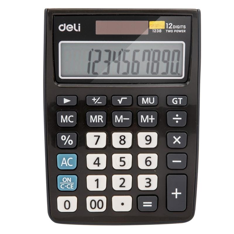 Калькулятор настольный КОМП. Deli E1238, 12-р, дв.пит., 145х105мм, серый