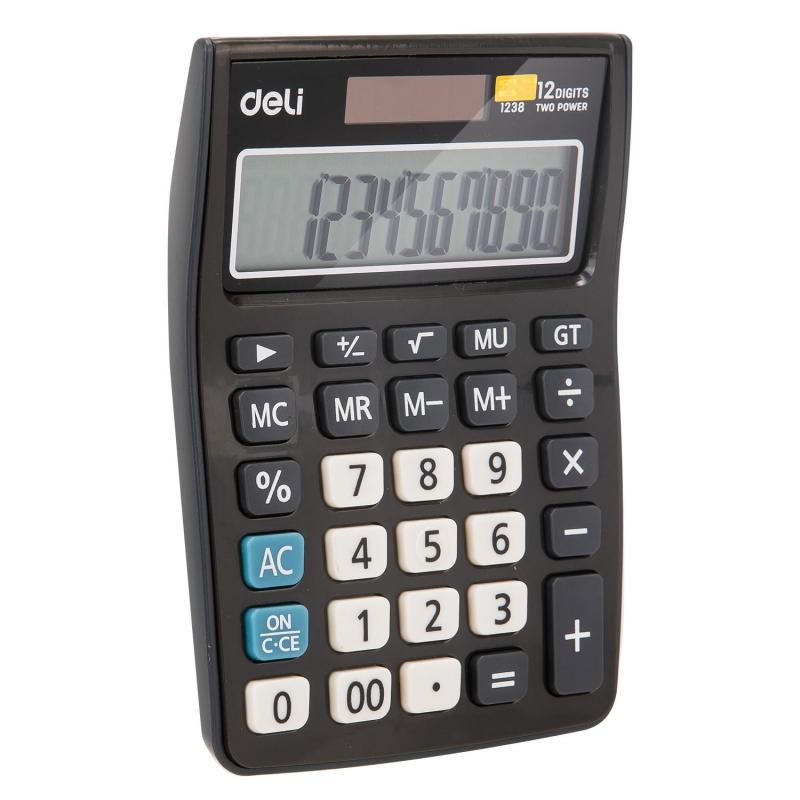 Калькулятор настольный КОМП. Deli E1238, 12-р, дв.пит., 145х105мм, серый