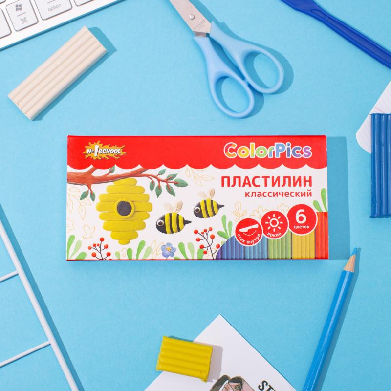 Пластилин клас. Комус Класс (№1 School) ColorPics набор 6цв 120г со стеком