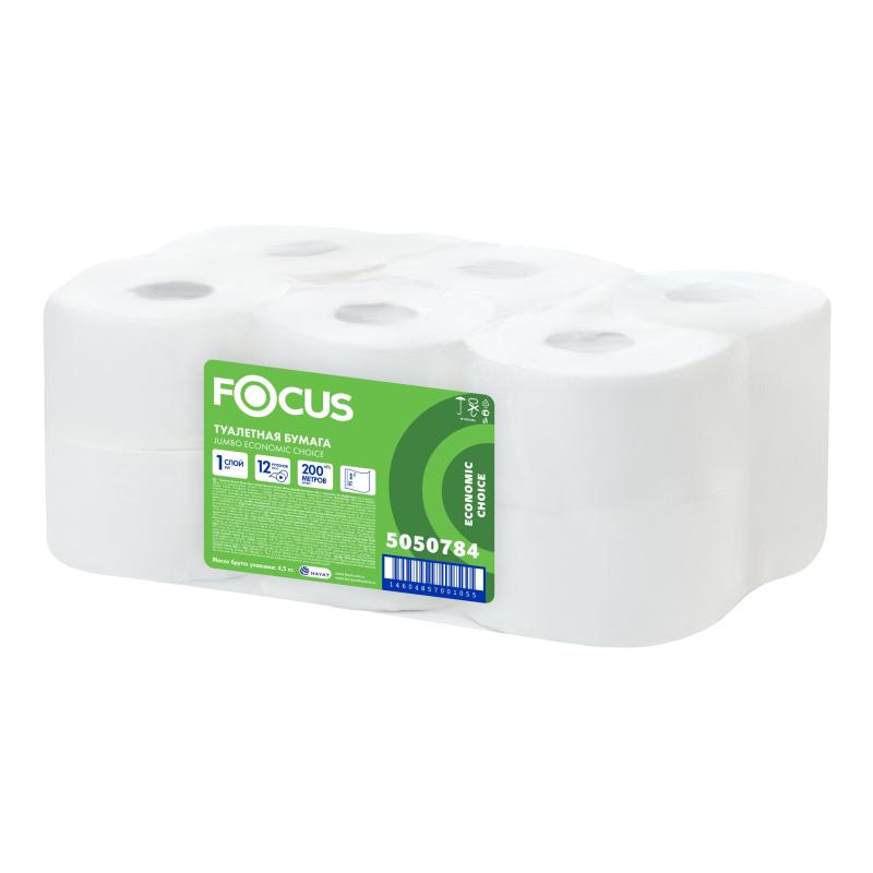 Бумага туалетная д/дисп Focus Eco Jumbo 1сл 200м 12рул/уп_5050784/50202454