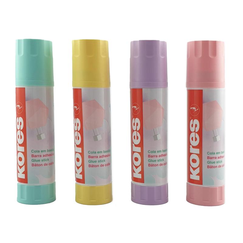 Клей-карандаш 20г Kores Pastel ассорти:розовый, желтый, фиолетовый ,мятный