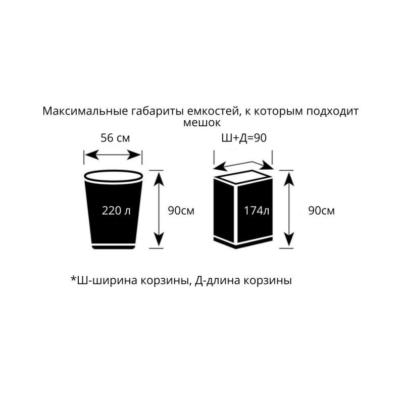 Мешки для мусора ПВД 240л, 50 мкм 10шт/рул.,черные 90х130см