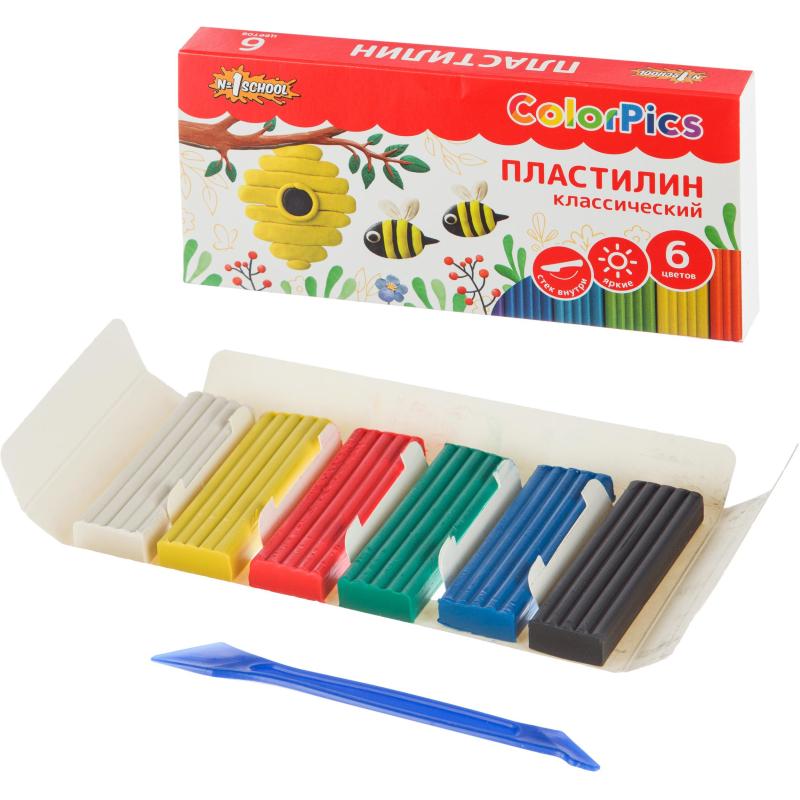 Пластилин клас. Комус Класс (№1 School) ColorPics набор 6цв 120г со стеком