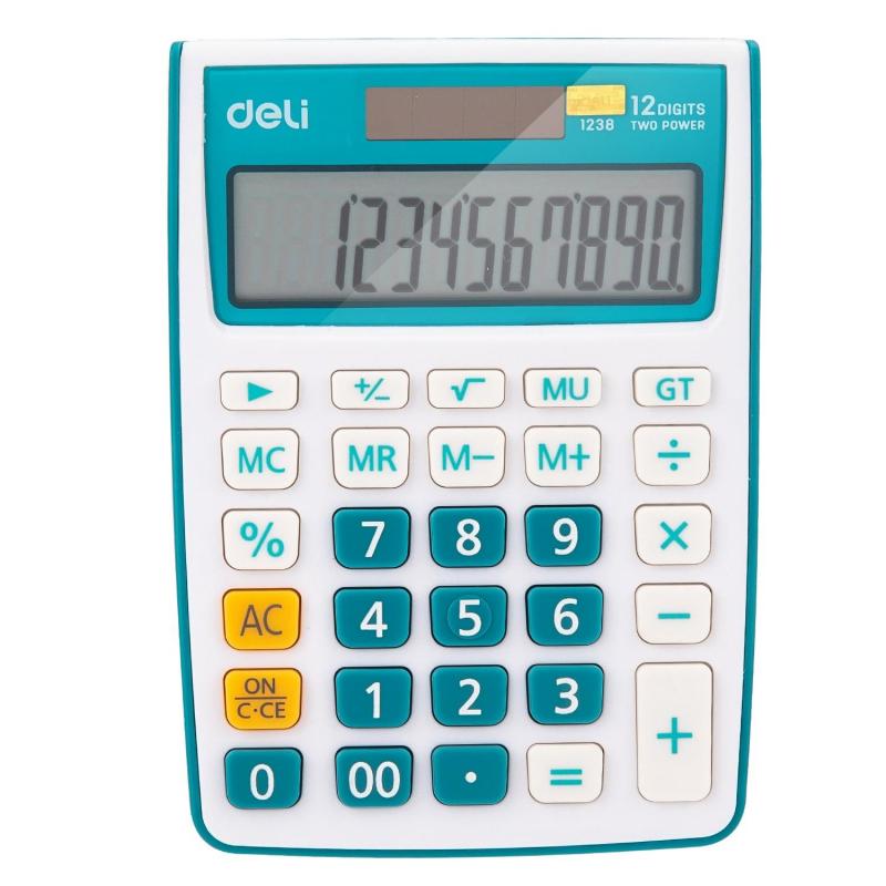 Калькулятор настольный КОМП. Deli E1238, 12-р, дв.пит., 145х105мм, серый