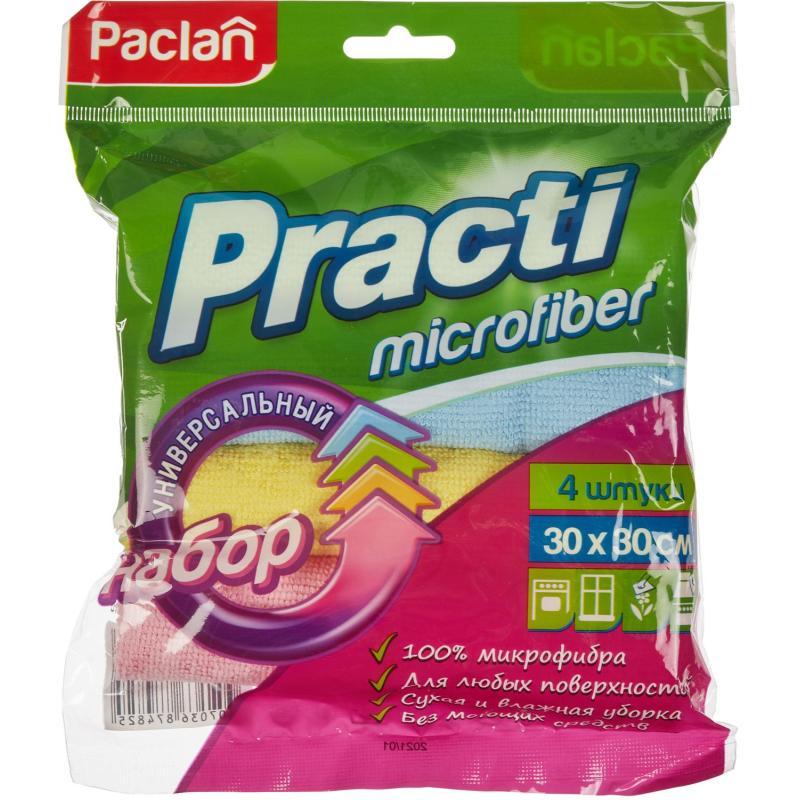 Салфетки хозяйственные микрофибра PACLAN DeLUXE универс цветн 30х30см 4 шт