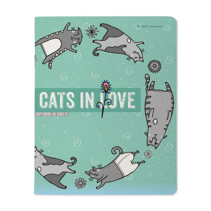 Тетрадь общая А5,48л,клетка,скреп,CATS IN LOVE,5шт/уп,7-48-1230/5