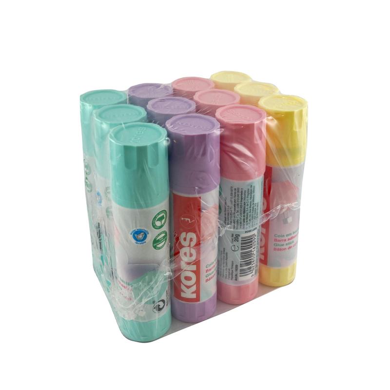 Клей-карандаш 20г Kores Pastel ассорти:розовый, желтый, фиолетовый ,мятный