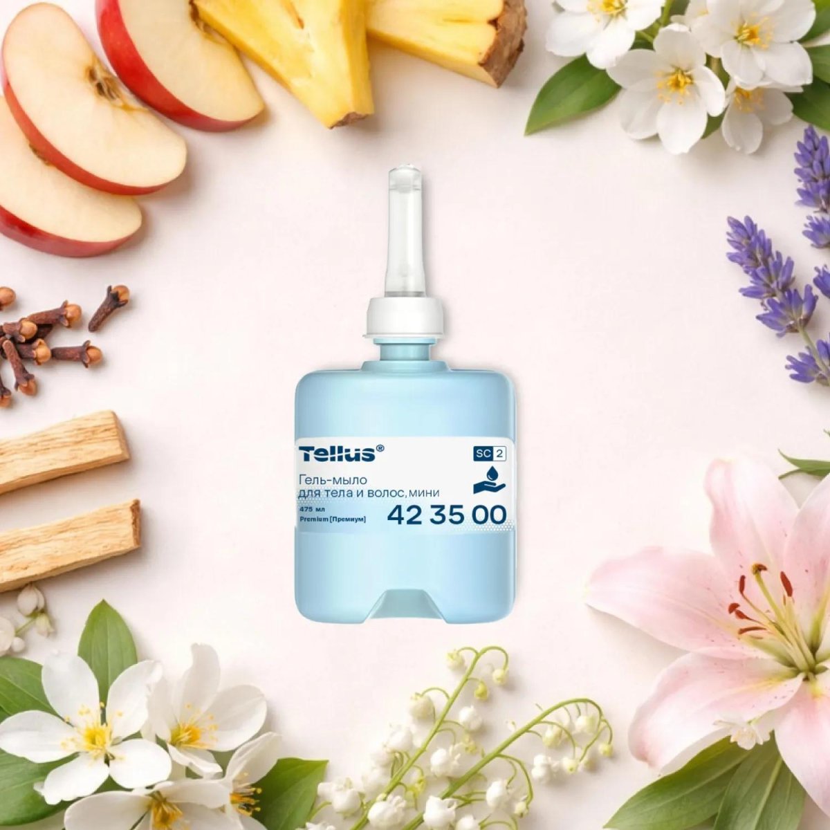 Картридж с жидким гель-мылом Tellus Premium SC2 д/тела и волос 475мл_423500