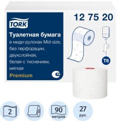 Бумага туалетная Торк/Tellus Премиум T6 2сл бел 90м 27рул/уп_127521/127520