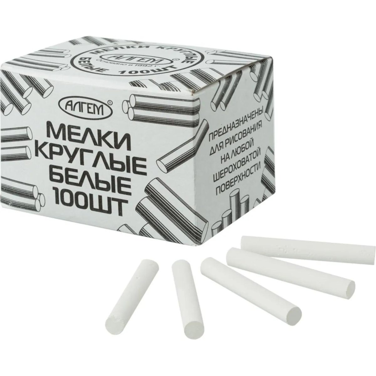 Мел школьный Алгем 100 шт белый круглый, МКБ 100