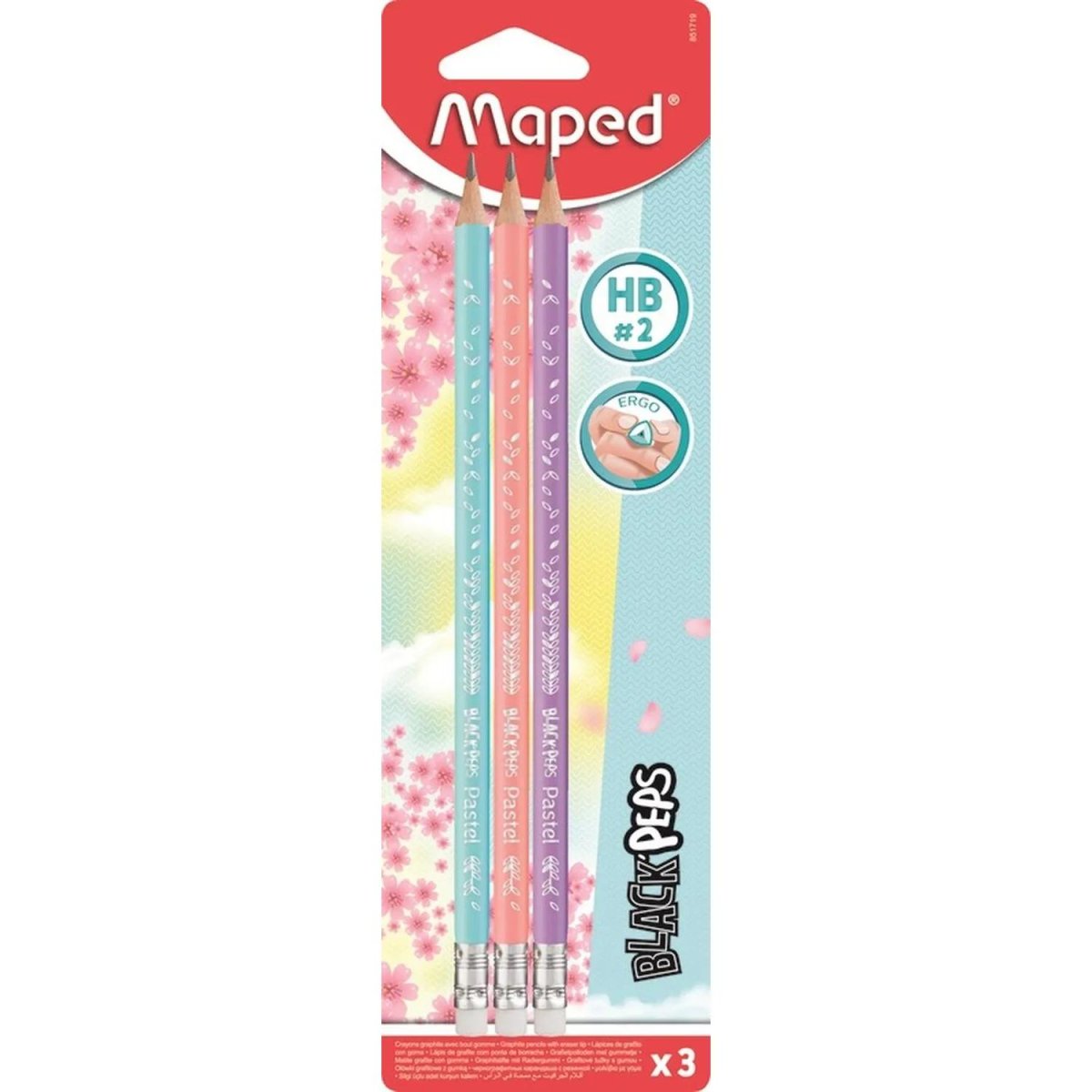 Карандаш чернографитный Maped BLACK PEP'S PASTEL НВ,дер,3хгр,лас,3шт,851719