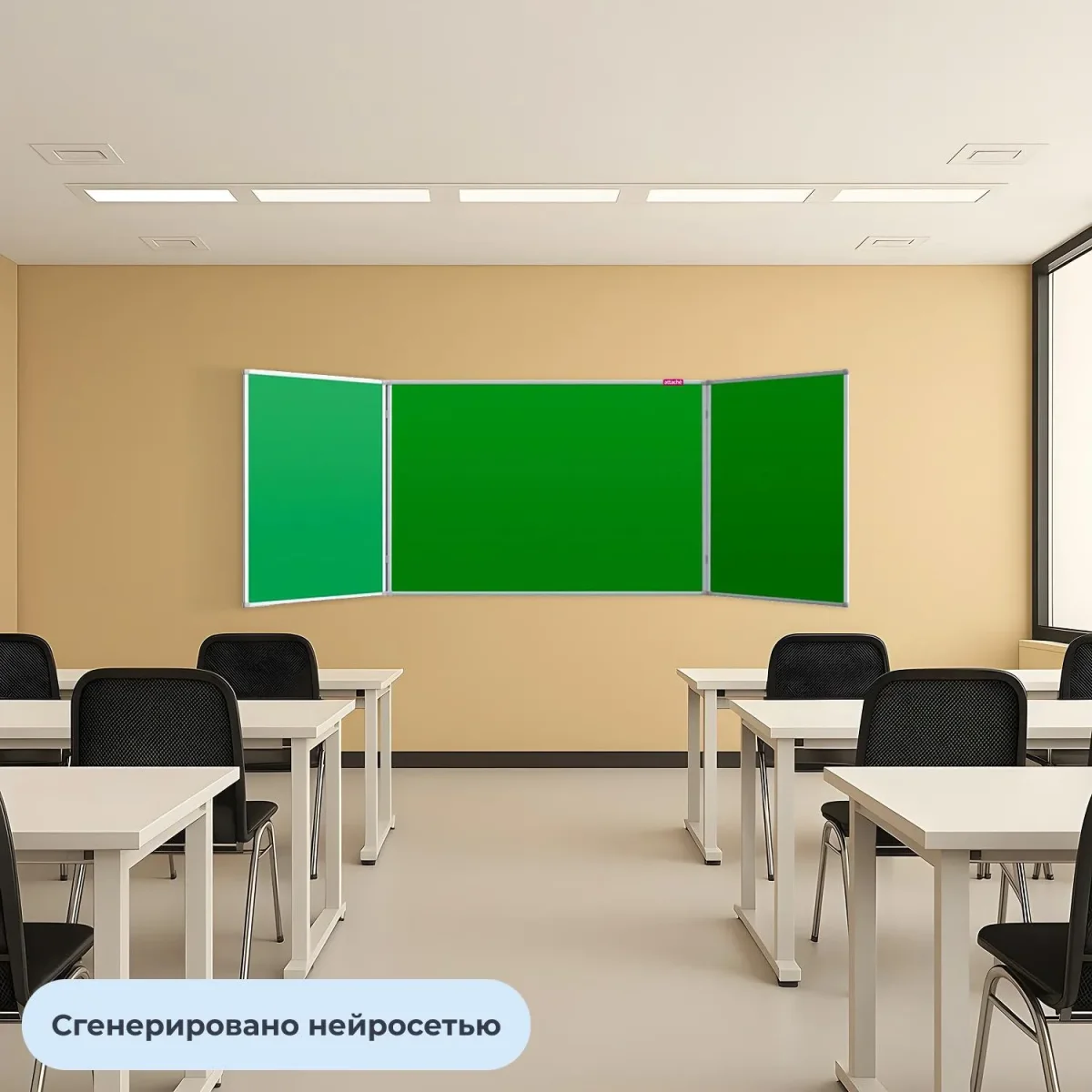 Доска меловая - магнитная зеленая Attache 100х300 2-створ