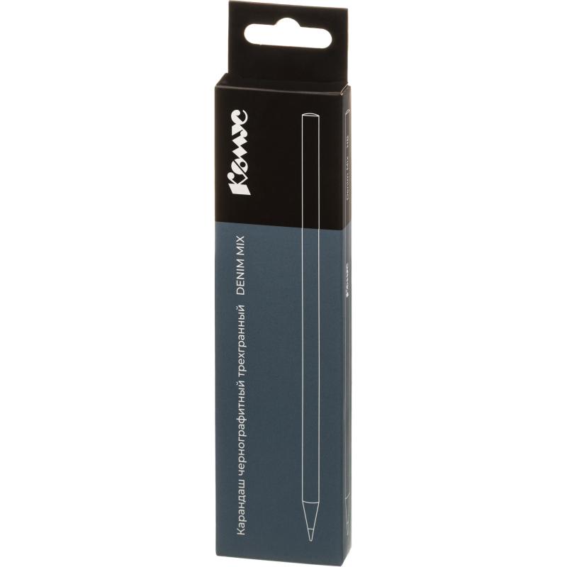 Карандаш чернографитный Комус Denim Mix, черн.дер., трехг, б/ласт, в асс