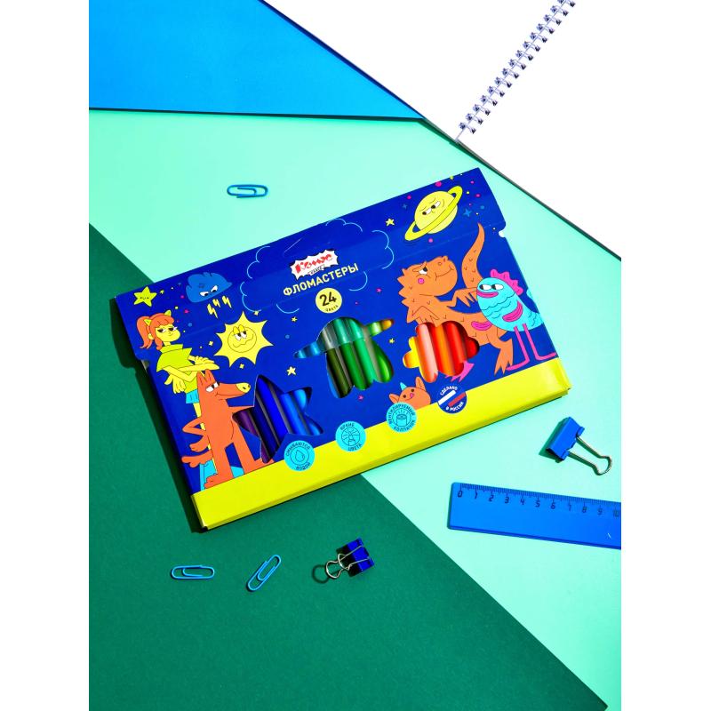 Фломастеры Комус Класс Максики 24 цв. наб.,вентилир.,смыв., карт. упак