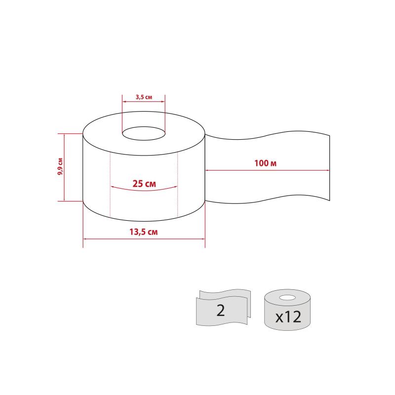 Бумага туалетная д/дисп Luscan Prof Etalon ЦВ 2сл бел цел 100м 12рул/уп