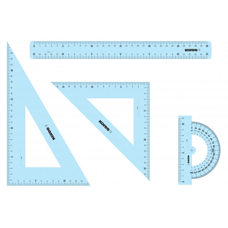 Набор черт. принад. Kores: лин.30см, два треуг 60и45 град-21см, трансп 12см