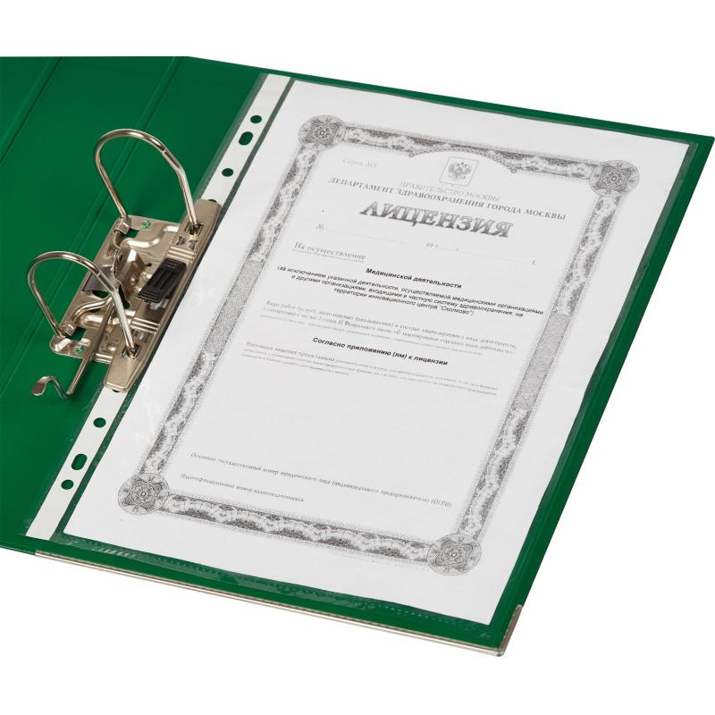 Папка-регистратор Комус Стандарт 75мм  зеленая, ПБП2, карм.кор., мет.уг