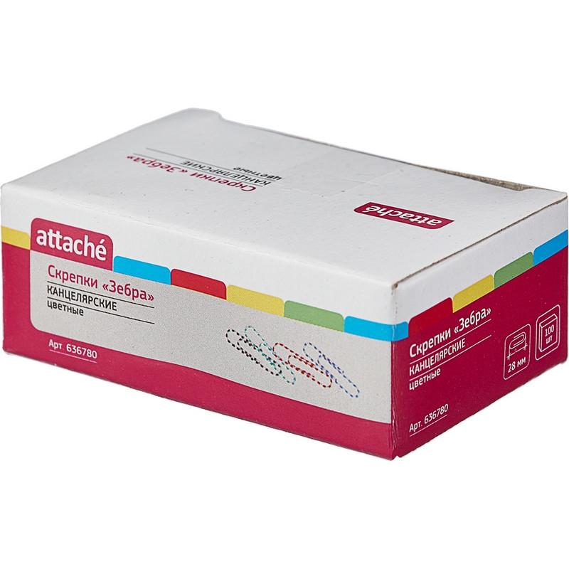 Скрепки Attache Зебра с полимерным покрытием,28 мм,разноцветные,100 шт/уп