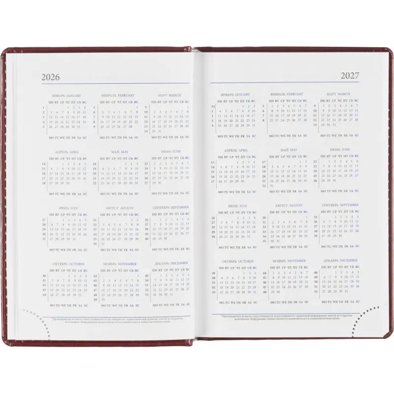 Ежедневник датированный 2026, бордо,А6, 100х150 мм,336 стр,Agenda