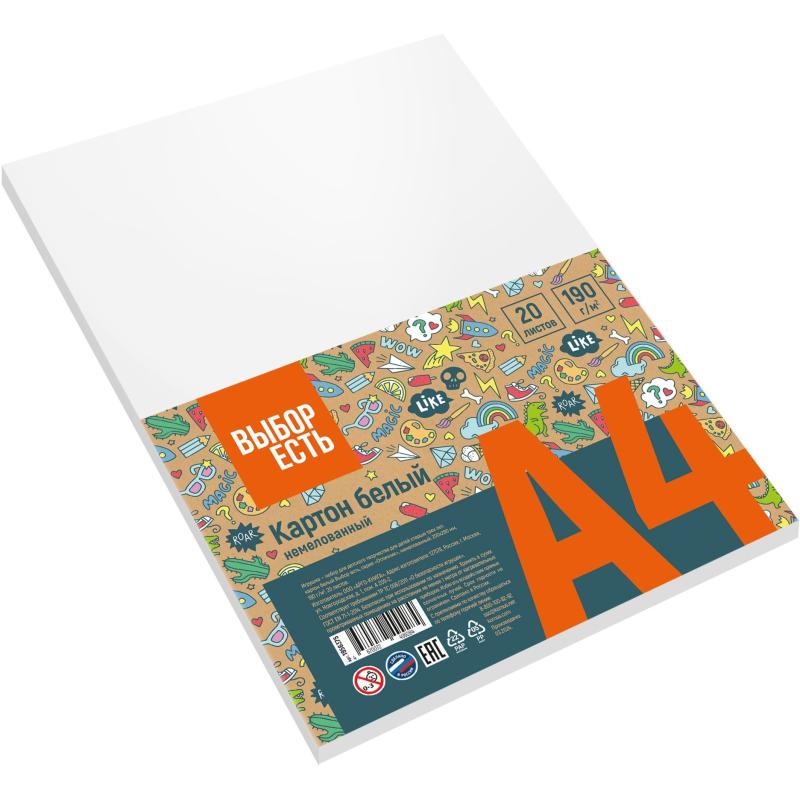 Картон белый Выбор есть Отличник 20л А4 немелован.пакет
