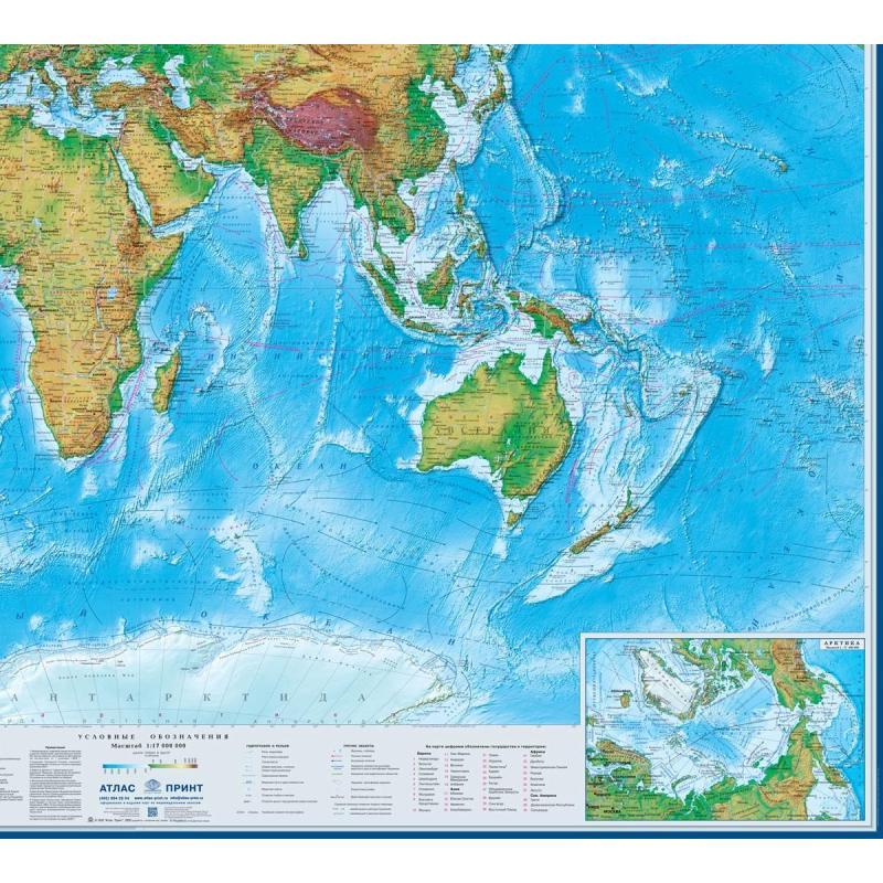 Карта настенная Мир физический (физико-политическая) 2,02х1,43 м,КН106