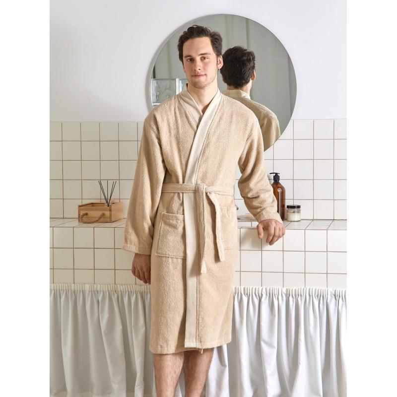 Халат Махровый Мужской  DELRAY Кимоно бежевый, XXL,300 гр/м2