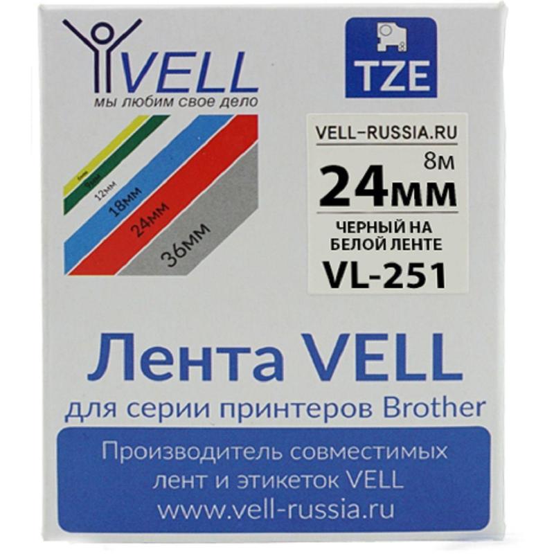Картридж Vell VL-251 (Brother TZE-251, 24 мм, чер на белом) для PT {Vell251