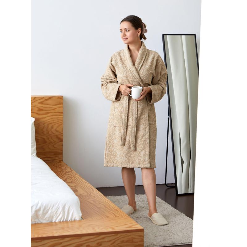 Халат  Махровый  ROESIA Шалевый Женский бежевый, XXL, 300гр/м2