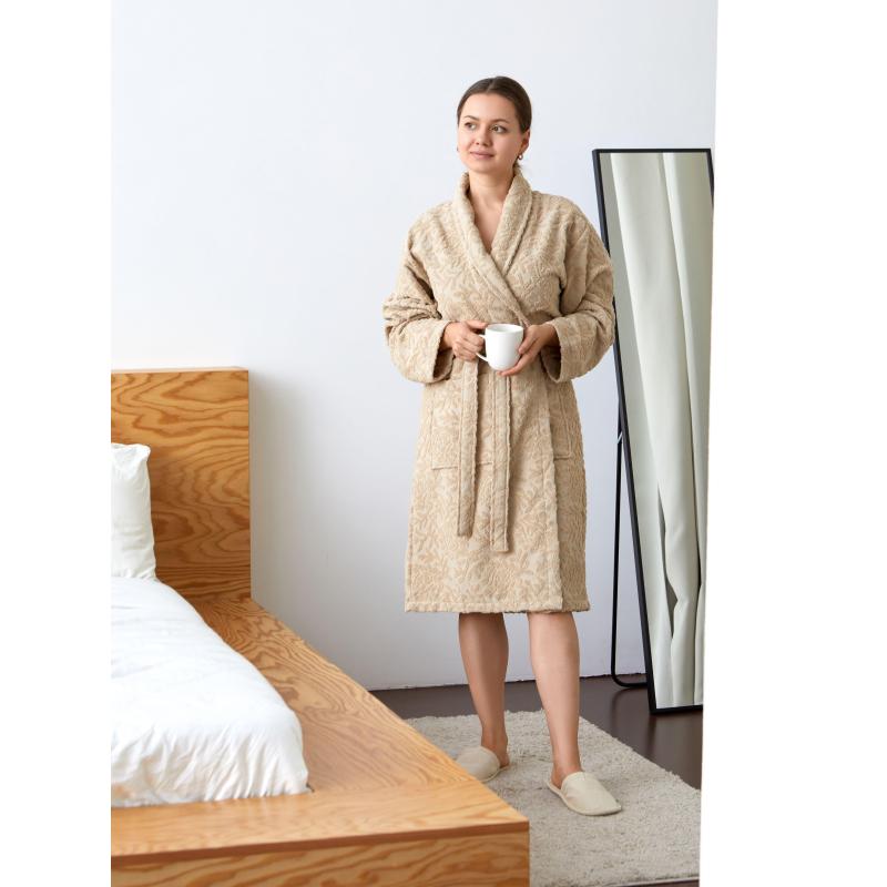 Халат  Махровый  ROESIA Шалевый Женский бежевый, XXL, 300гр/м2