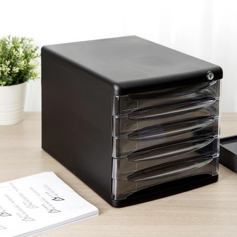 Бокс с выдвижными лотками Deli E9795Bl 5 выдвижн лотков с замком черный