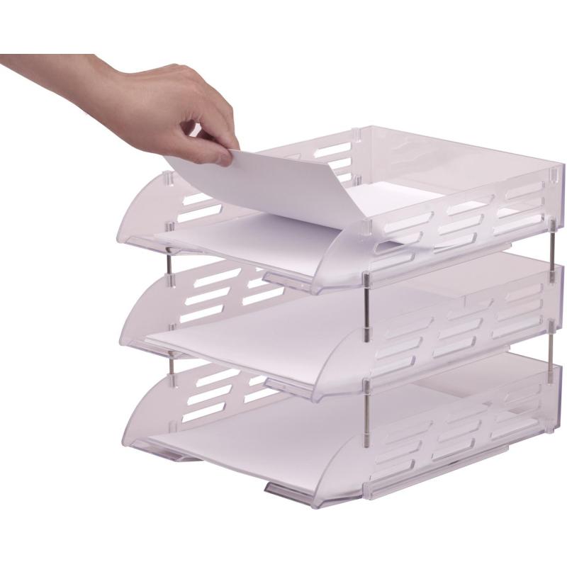 Лоток горизонтальный для бумаг Attache 3шт/наб на металл стерж прозрачный