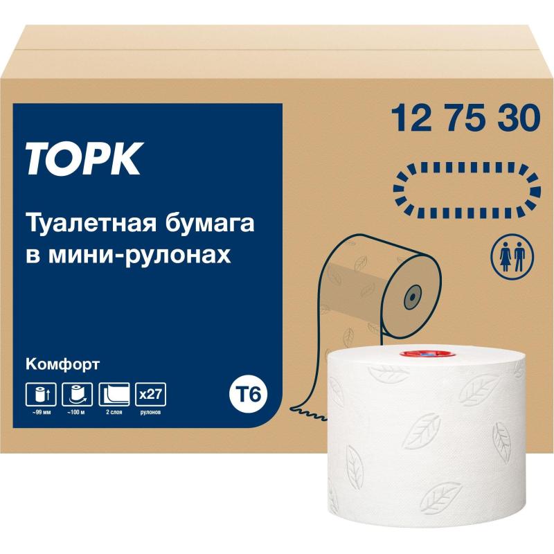 Бумага туалетная д/дисп Торк/Tellus в миди-рул Т6 2сл100м27рул127530/127531