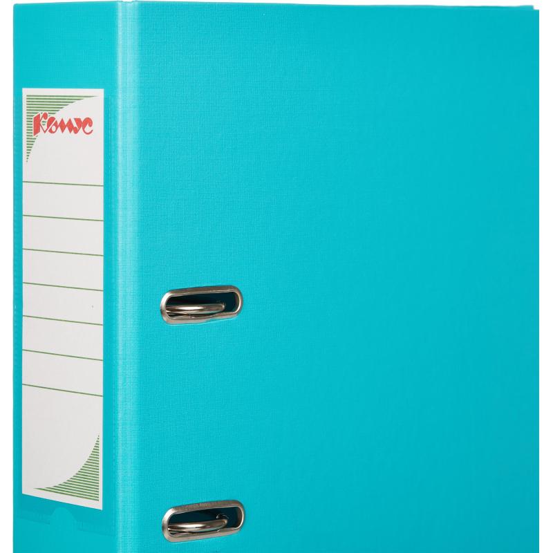 Папка-регистратор Комус Стандарт 75мм  бирюзовая, ПБП2, карм.кор., мет.уг