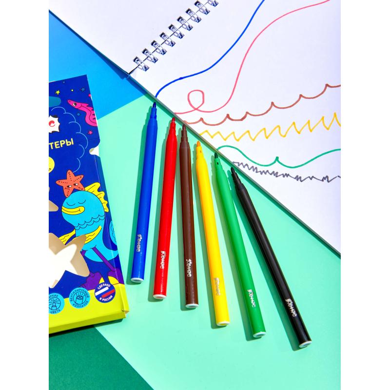 Фломастеры Комус Класс Максики 6 цв. наб.,вентилир.,смыв., карт. упак