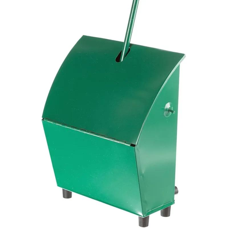 Совок - ловушка для мусора с крышкой Эко металл (ш 27 см, ручка 80 см) зел
