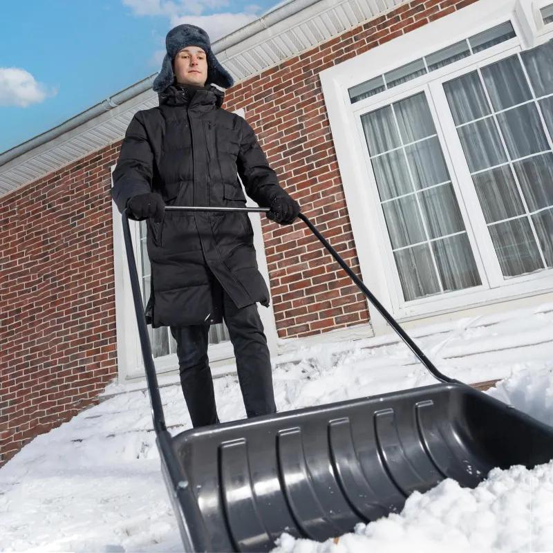 Движок для уборки снега пластик 690х470х1420мм стальн рукоят Сибртех 61642