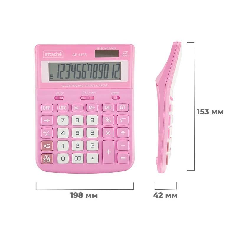 Калькулятор настольный ПОЛНОРАЗМ Attache AF-447R,12р,дв.пит,роз,198x153x42