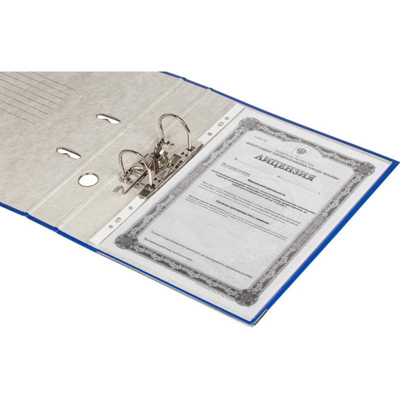 Папка-регистратор Комус Экономи 50мм синяя, ПБП1, карм.кор., мет.уг