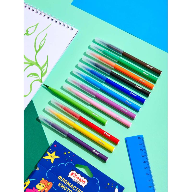 Фломастеры Комус Класс Максики кисточки, 12 цв. наб., карт. Упак