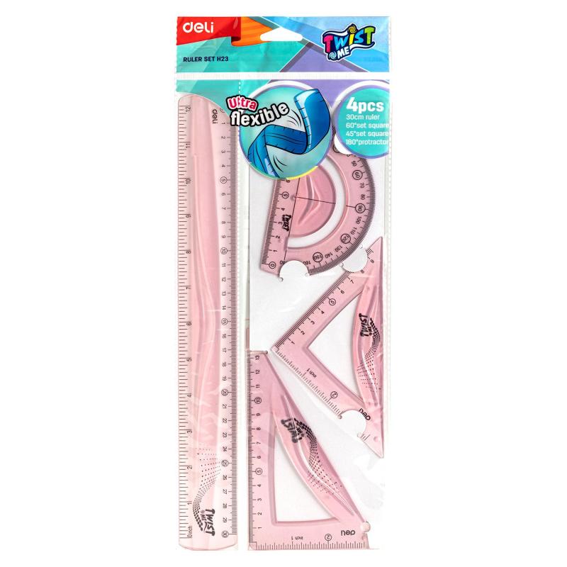 Набор чертежный Deli EH23 больш:лин 30см,угольн 13 и9см,трансп10см,гибк,асс