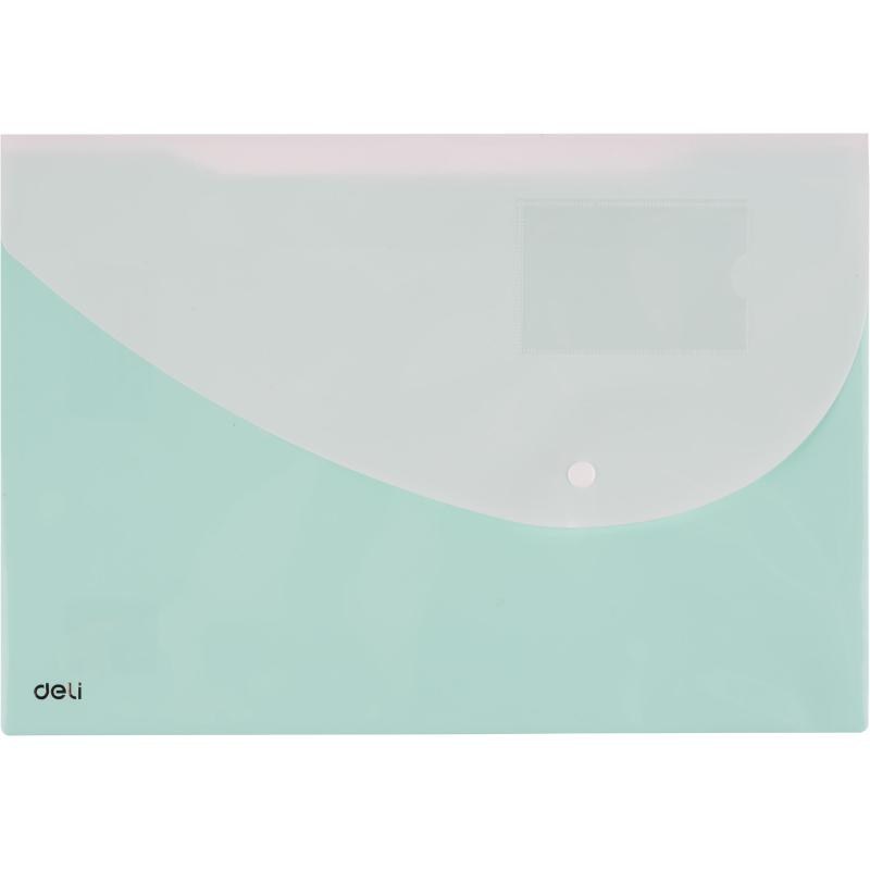 Папка-конверт на кнопке Deli А4+, 180мкм,карман,цвет в асс, 5506