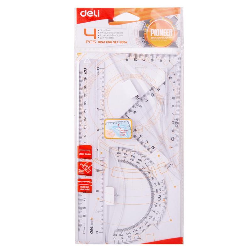 Набор чертежный Deli EG00412 средн:лин 20см,угольн 11 и8см,трансп12см,прозр