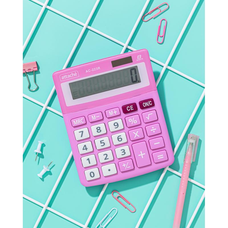 Калькулятор настольный КОМП Attache, AС-223R,8р,дв. пит, розовый,134x107x34