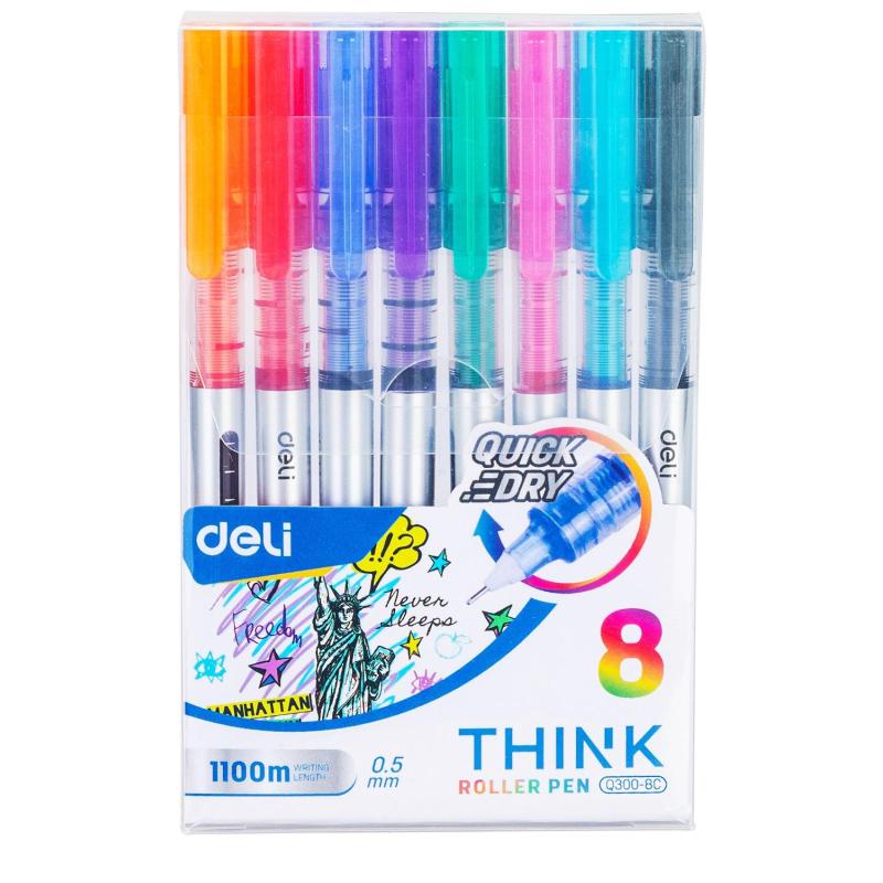 Набор роллеров Deli Think, шарик 0,5 мм, линия 0,35 мм, 8 цветов EQ300-8C