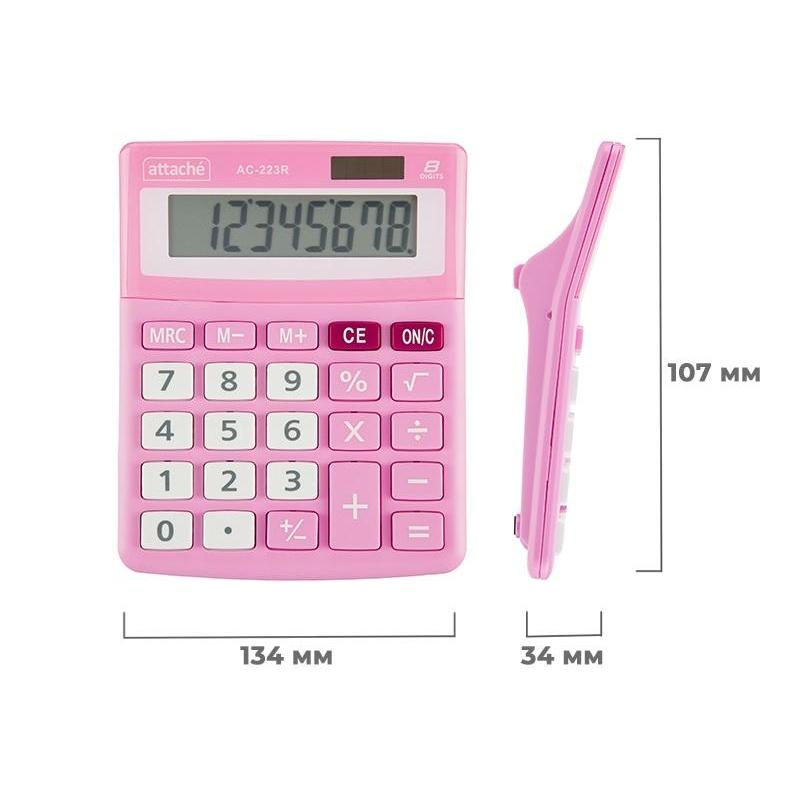 Калькулятор настольный КОМП Attache, AС-223R,8р,дв. пит, розовый,134x107x34