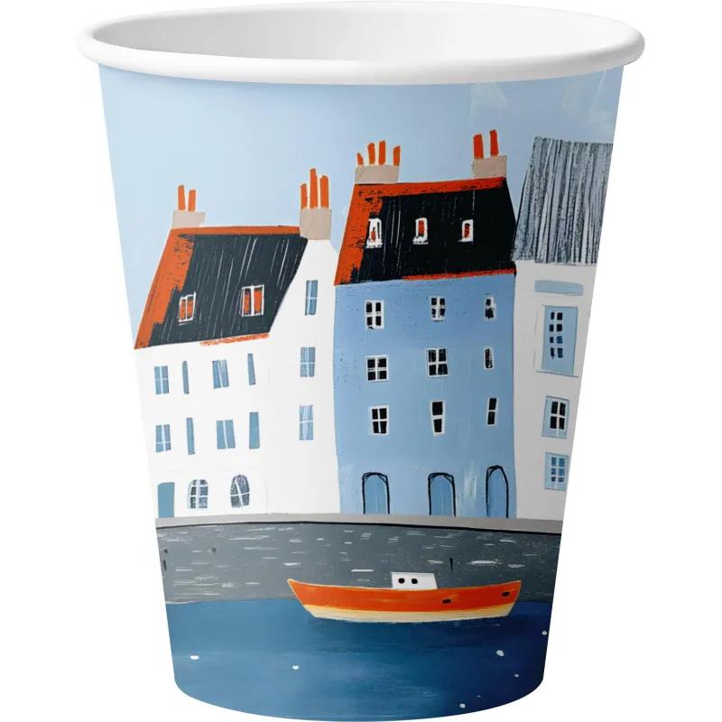 Стакан одноразовый бум. 1-сл Море и чайки mix 350 мл d- 90 мм 50 шт/уп