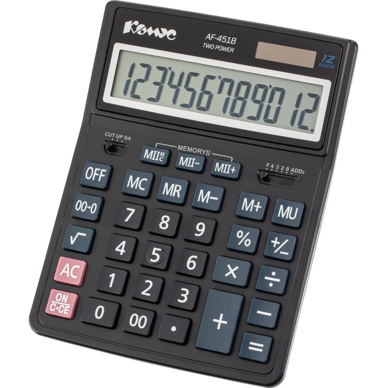 Калькулятор настольный ПОЛНОРАЗМЕРНЫЙ Комус AF-451B,12р,дв.пит,чрн